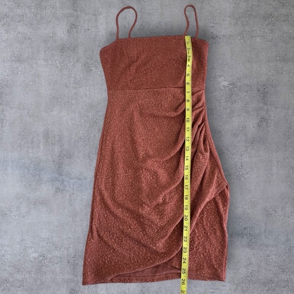 Windsor Shine on Ruched Glitter Mini Dress Rose Gold Sz: Small - Picture 10 of 11